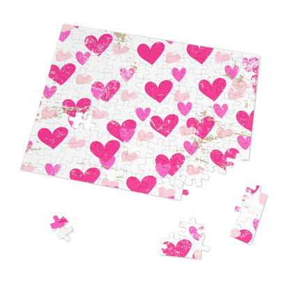 Heart Pattern Jigsaw Puzzle with Tin — Pink Hearts Valentine Puzzle Gift