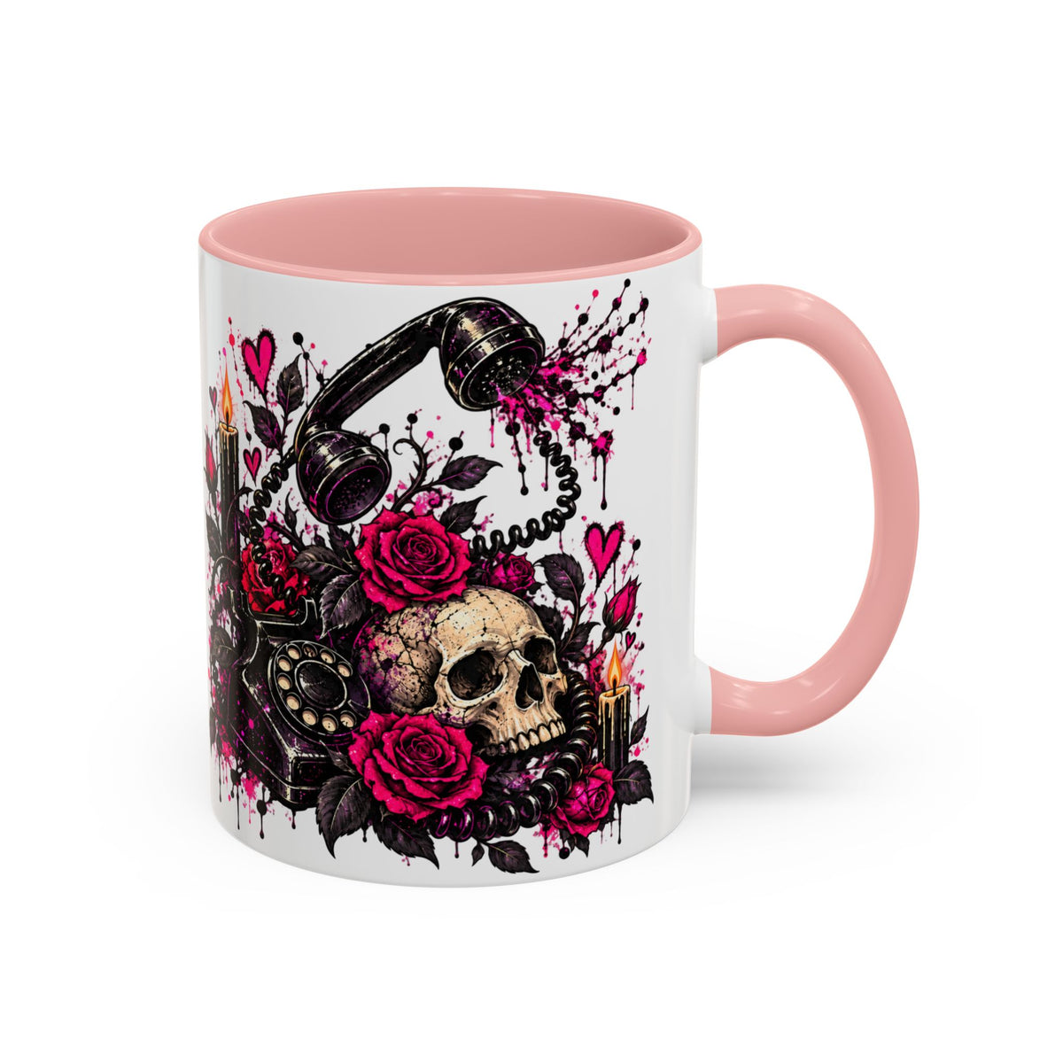 Karma’s Calling Coffee Mug | Gothic Skull & Telephone Ceramic Mug by Subbin4Sanity