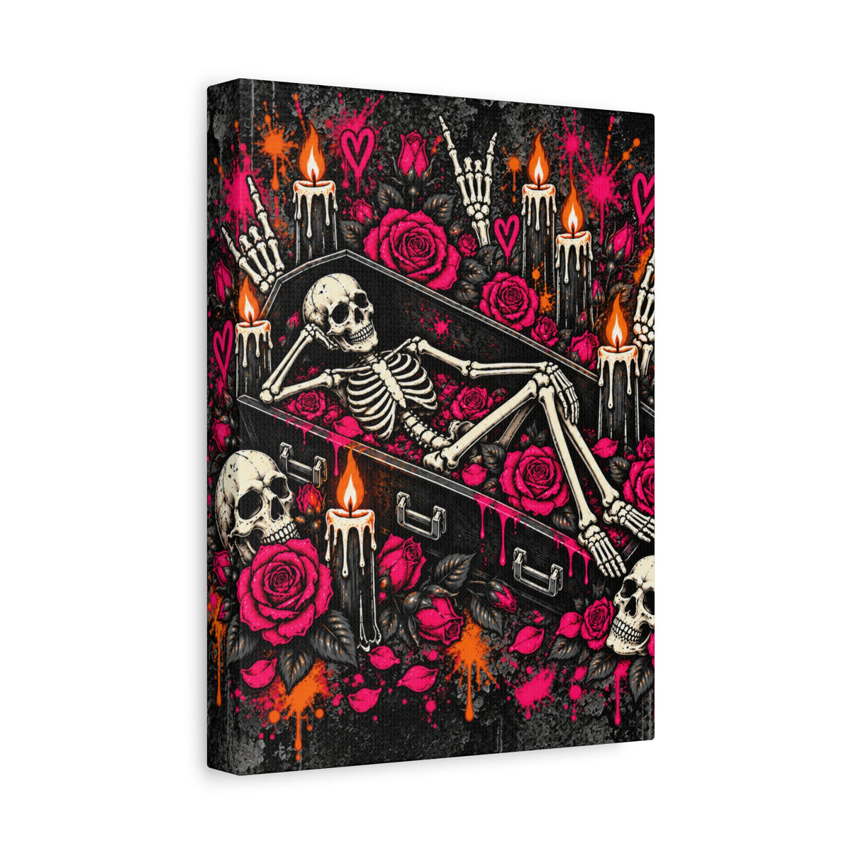 Dead & Unbothered Halloween Canvas | Gothic Skeleton, Coffin & Rose Wall Art by Subbin4Sanity