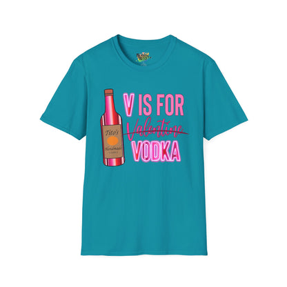 "V Is For Vodka" Valentine T-Shirt – Cute Graphic Tee | Unisex Softstyle Valentine’s Day Shirt