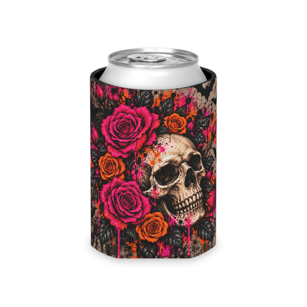 Deadly Blooms Foam Grip Koozie | Gothic Floral Skull Can Cooler by Subbin4Sanity
