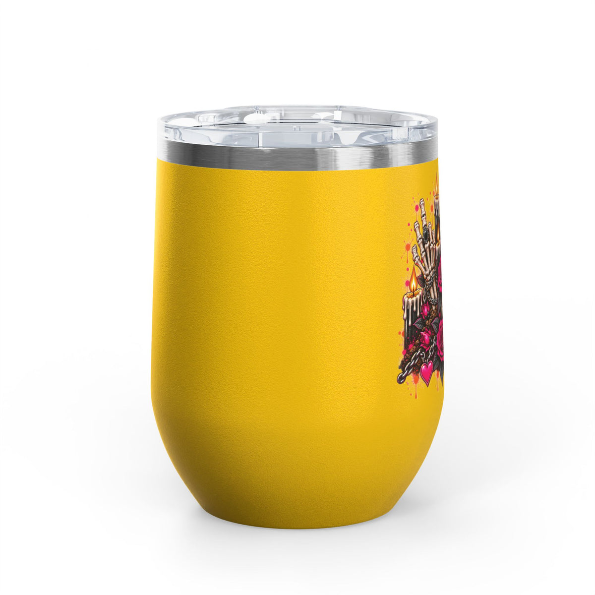 Dirt & Defiance 12oz Wine Tumbler | Gothic Skull & Coffin Stainless Steel Cup by Subbin4Sanity