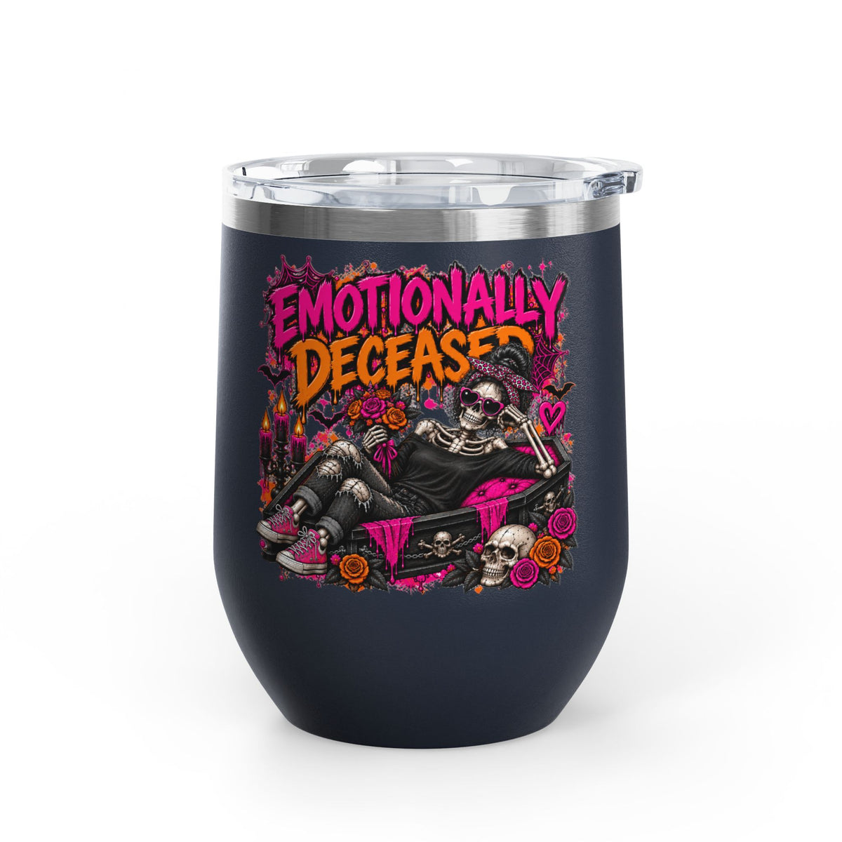 Emotionally Deceased 12oz Wine Tumbler | Dark Humor Gothic Stainless Steel Cup by Subbin4Sanity