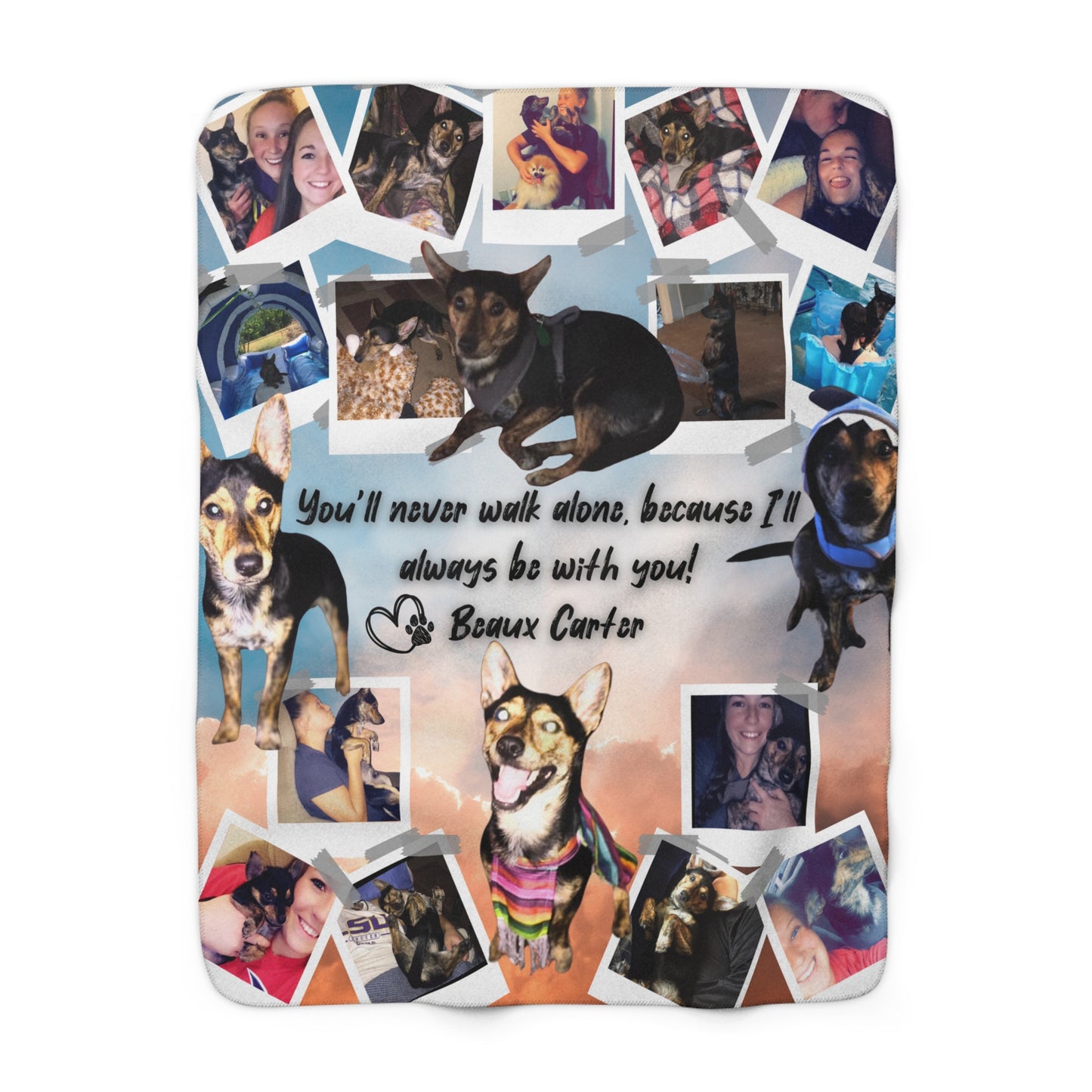 Custom memorial sherpa fleece blanket with personalized photo and quote