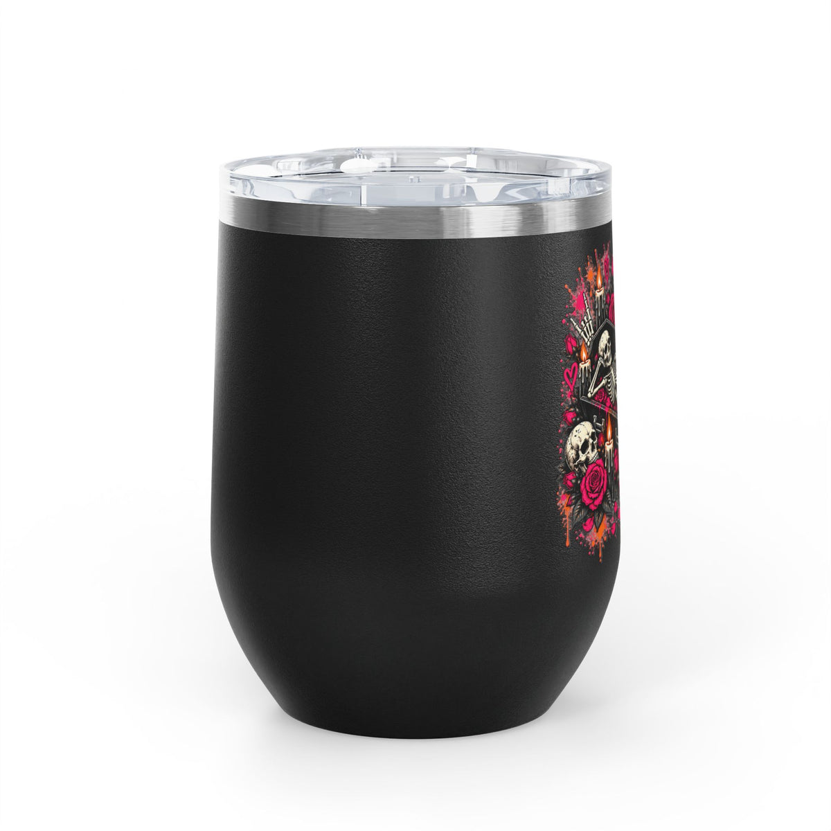 Dead & Unbothered 12oz Wine Tumbler | Gothic Skeleton Stainless Steel Cup by Subbin4Sanity
