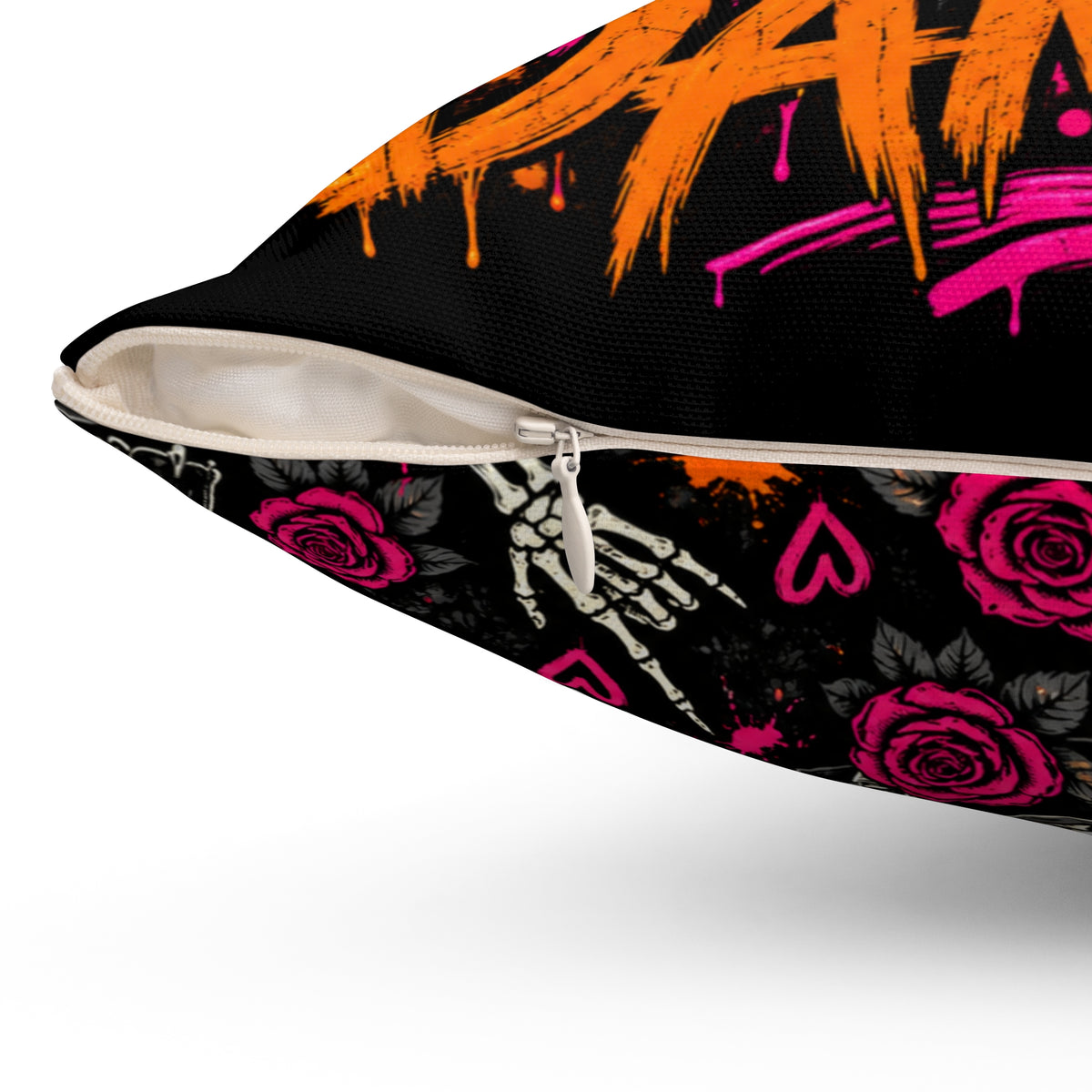 Too Dead To Give A Damn Double-Sided Pillowcase & Insert | Gothic Halloween Decor by Subbin4Sanity