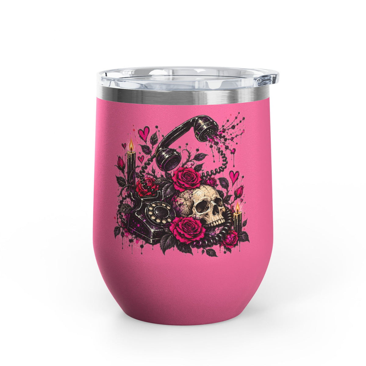 Karma’s Calling 12oz Wine Tumbler | Gothic Skull & Telephone Stainless Steel Cup by Subbin4Sanity