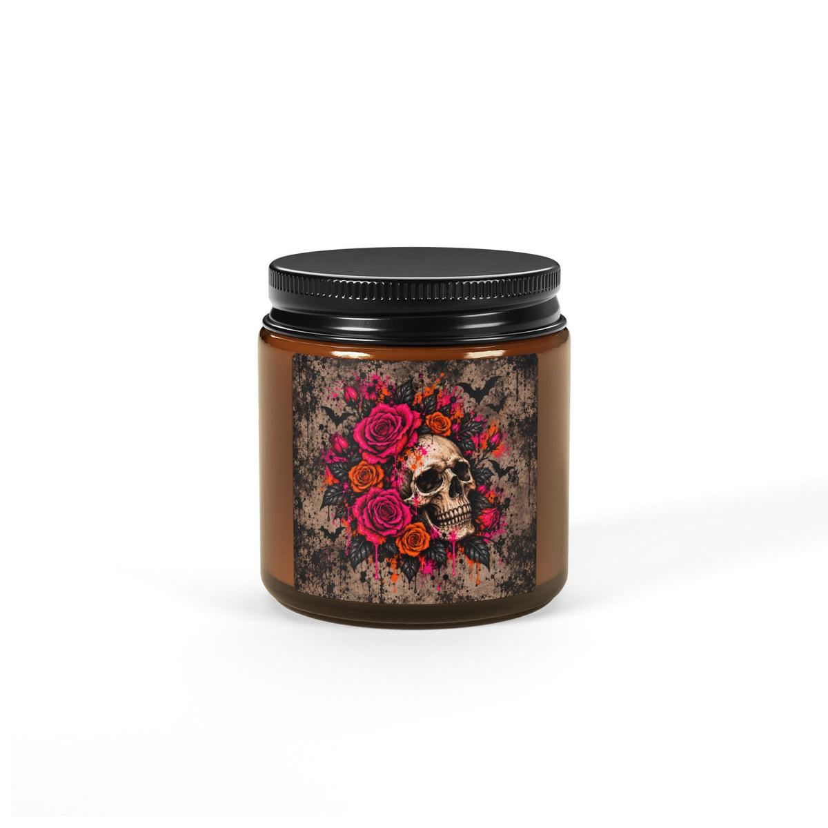 Deadly Blooms Scented Amber Jar Soy Candle | Gothic Floral Skull Home Decor Candle by Subbin4Sanity