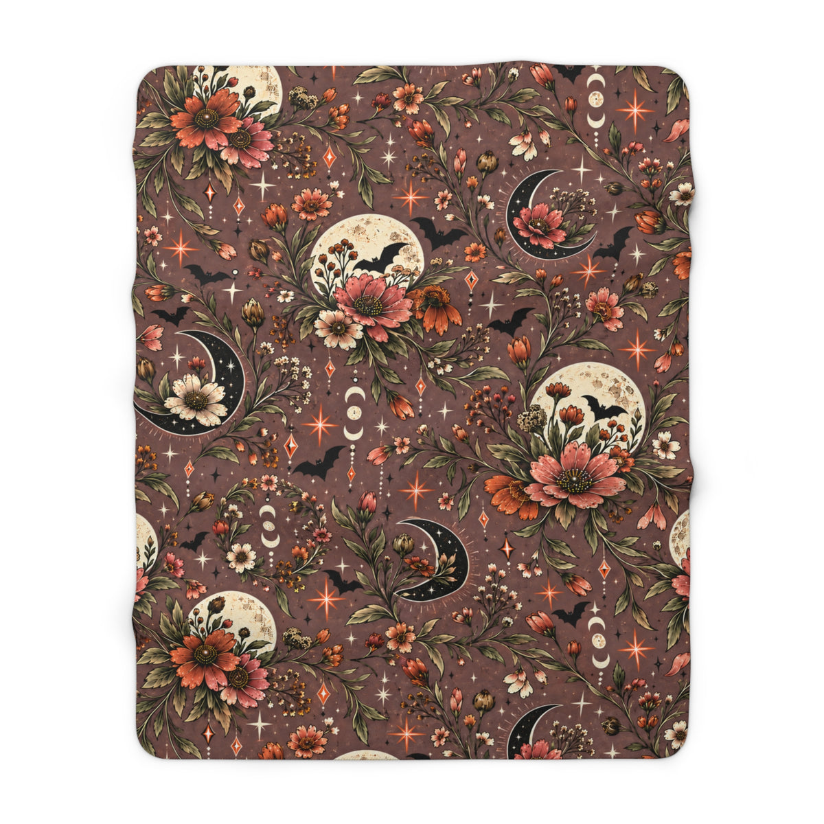 Midnight Wildflowers Sherpa Fleece Blanket | Boho Halloween Floral Throw by Subbin4Sanity