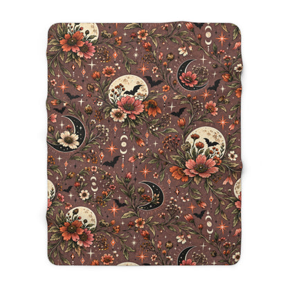 Midnight Wildflowers Sherpa Fleece Blanket | Boho Halloween Floral Throw by Subbin4Sanity