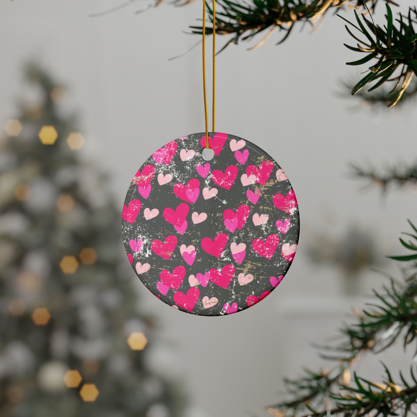 Heart Ceramic Ornament | Grey & Pink Hearts Valentine Decor Keepsake by Subbin4Sanity
