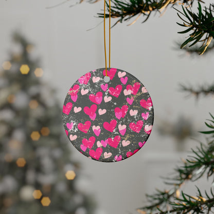 Heart Ceramic Ornament | Grey & Pink Hearts Valentine Decor Keepsake by Subbin4Sanity