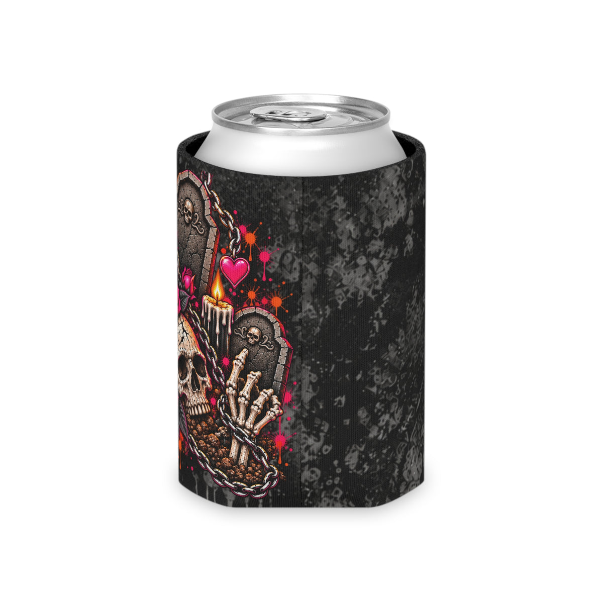 Dirt & Defiance Foam Grip Koozie | Gothic Skull & Coffin Can Cooler by Subbin4Sanity