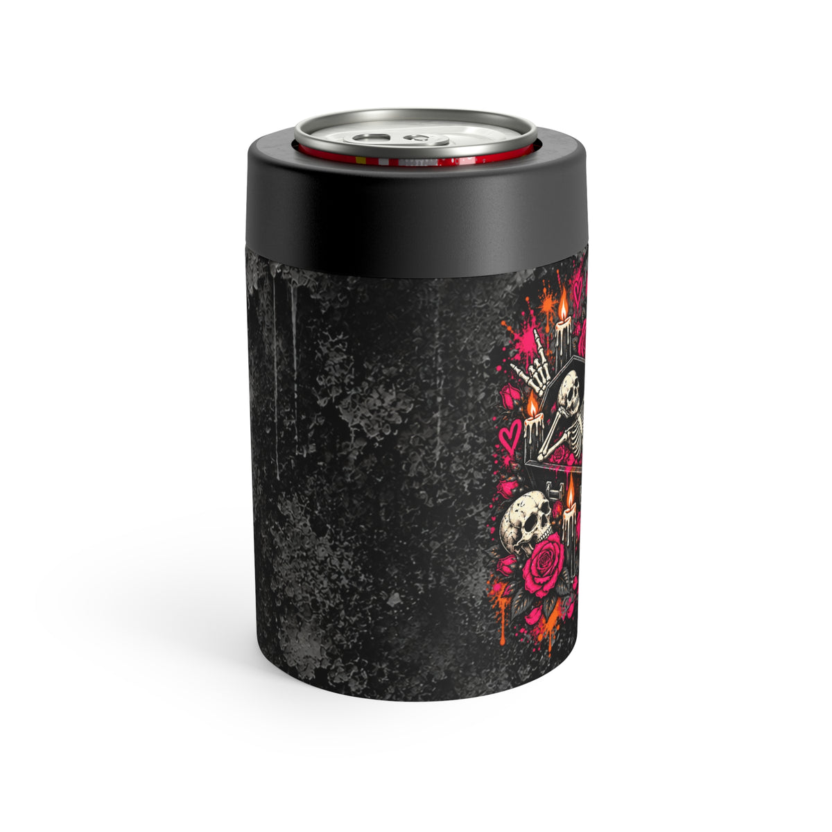 Dead & Unbothered 12oz Insulated Stainless Steel Koozie | Gothic Skeleton Can Holder by Subbin4Sanity