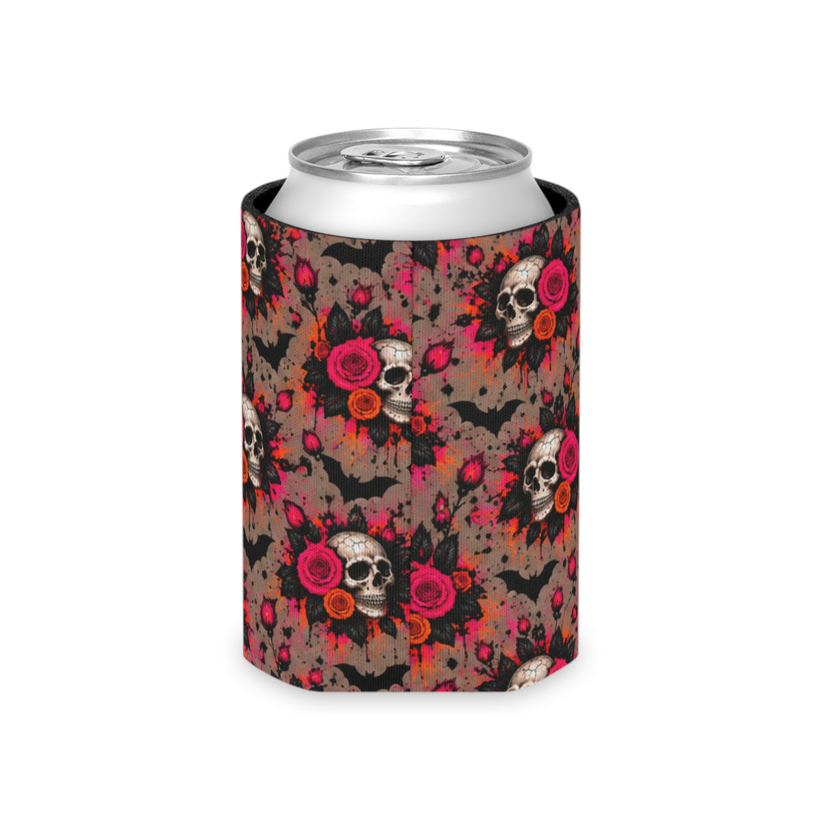 Deadly Blooms Pattern Foam Grip Koozie | Gothic Floral Skull Can Cooler by Subbin4Sanity