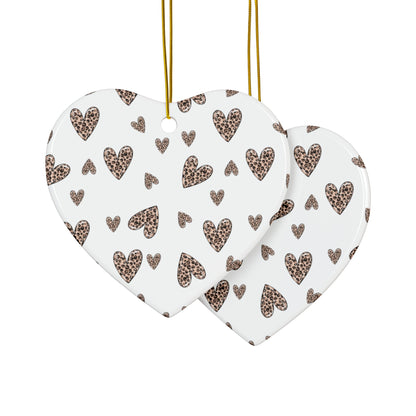 Heart Pattern Ceramic Ornament | White & Leopard Hearts Valentine Decor Keepsake by Subbin4Sanity
