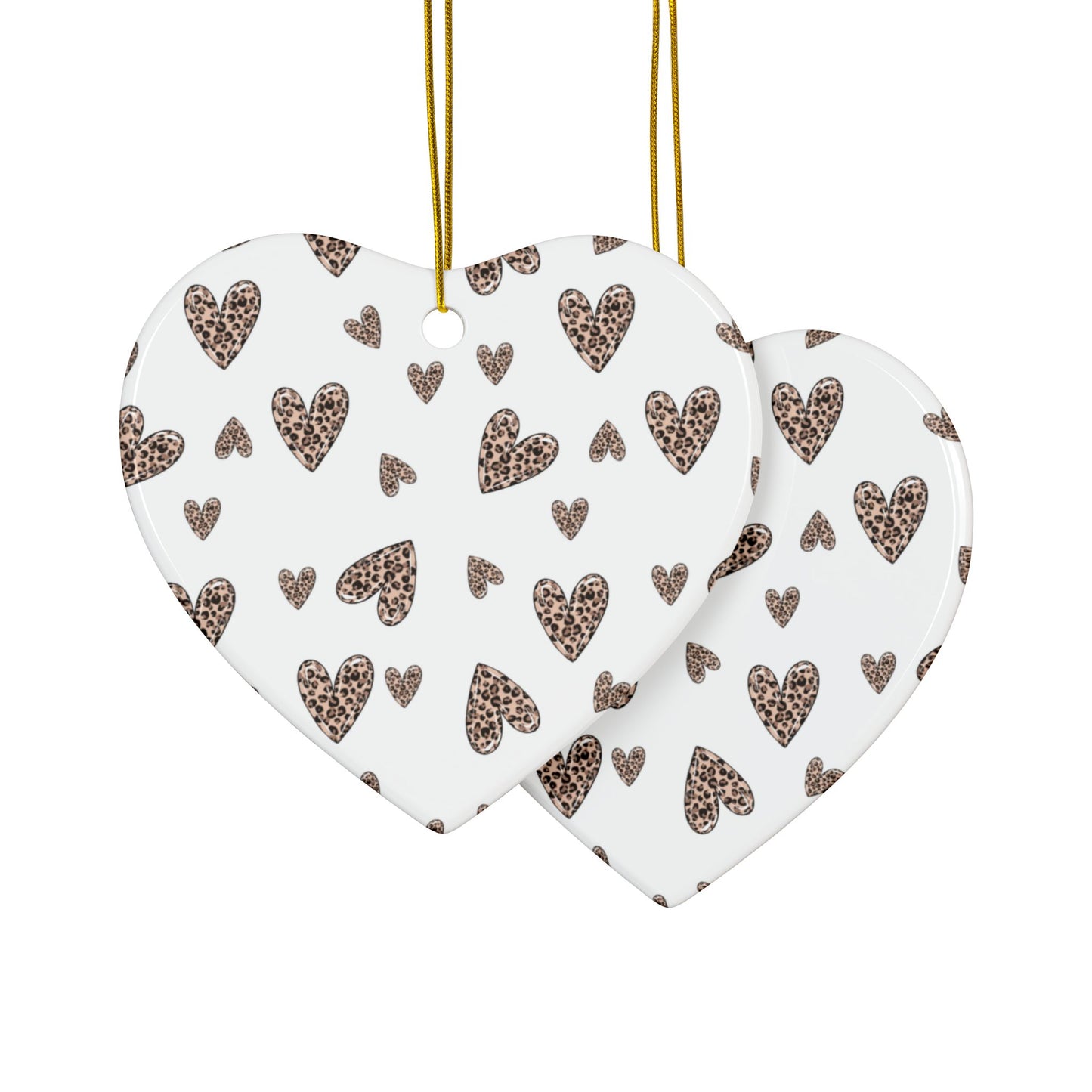 Heart Pattern Ceramic Ornament | White & Leopard Hearts Valentine Decor Keepsake by Subbin4Sanity