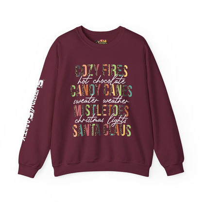 Cozy Fires & Candy Canes Christmas Sweatshirt | Festive Holiday Word Crewneck by Subbin4Sanity