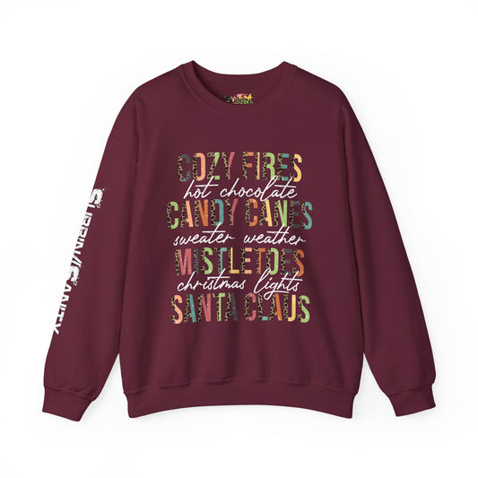 Cozy Fires & Candy Canes Christmas Sweatshirt | Festive Holiday Word Crewneck by Subbin4Sanity