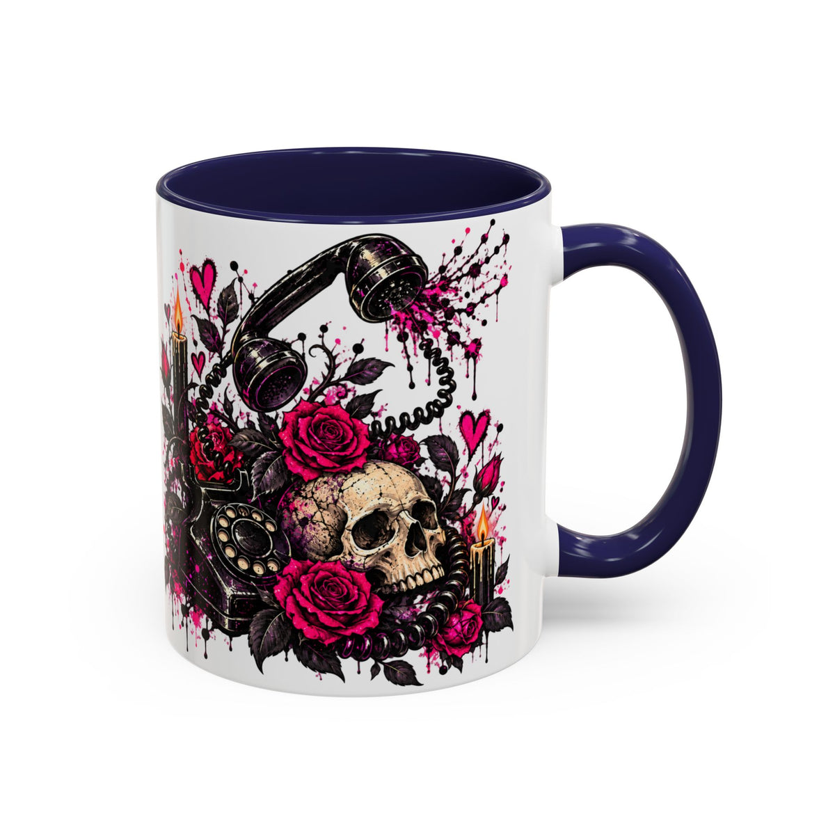 Karma’s Calling Coffee Mug | Gothic Skull & Telephone Ceramic Mug by Subbin4Sanity