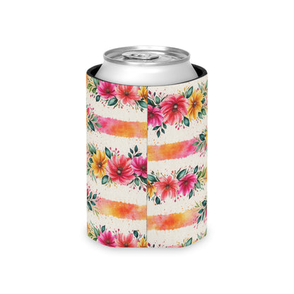 Wildflower Garden Stripe Pattern – Splatter Bloom Collection — Lightweight Foam Grip Lined Koozie