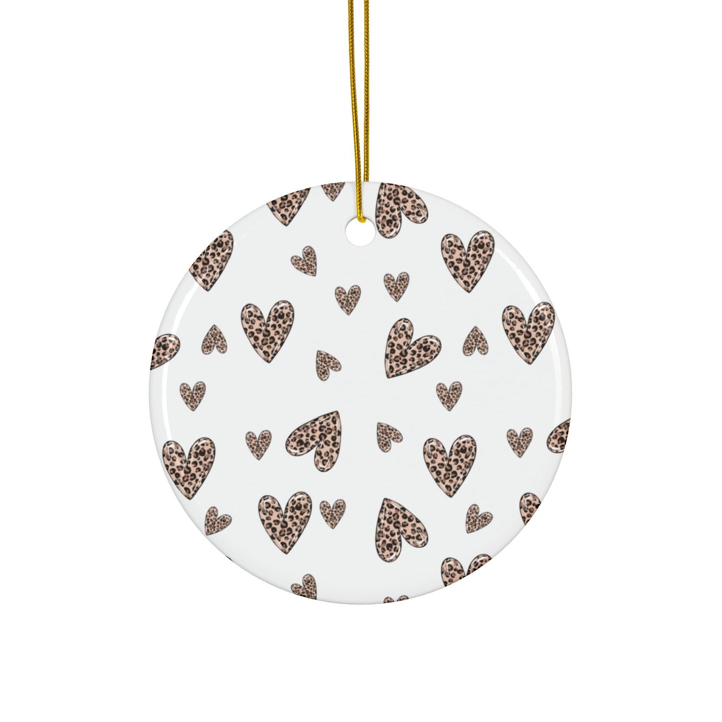 Heart Pattern Ceramic Ornament | White & Leopard Hearts Valentine Decor Keepsake by Subbin4Sanity