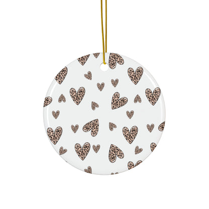 Heart Pattern Ceramic Ornament | White & Leopard Hearts Valentine Decor Keepsake by Subbin4Sanity