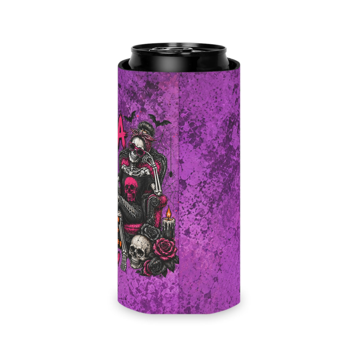 If Karma Needs Help Call Me Foam Grip Koozie | Sassy Skeleton Can Cooler by Subbin4Sanity