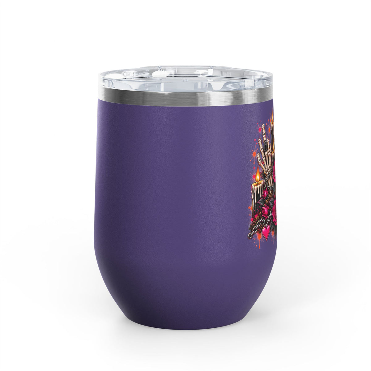 Dirt & Defiance 12oz Wine Tumbler | Gothic Skull & Coffin Stainless Steel Cup by Subbin4Sanity