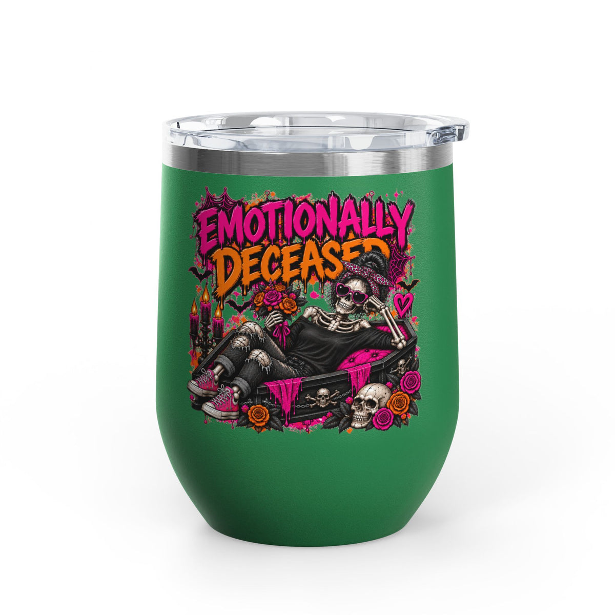 Emotionally Deceased 12oz Wine Tumbler | Dark Humor Gothic Stainless Steel Cup by Subbin4Sanity