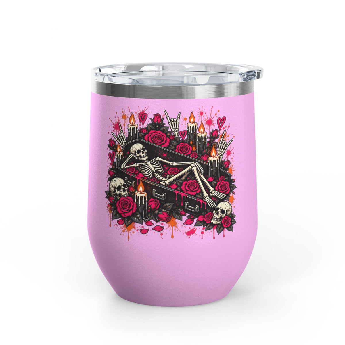 Dead & Unbothered 12oz Wine Tumbler | Gothic Skeleton Stainless Steel Cup by Subbin4Sanity