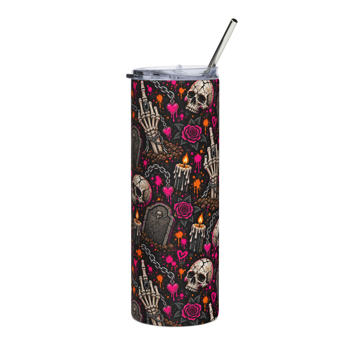 Dirt & Defiance 20oz Stainless Steel Tumbler | Gothic Coffin & Skull Drinkware by Subbin4Sanity