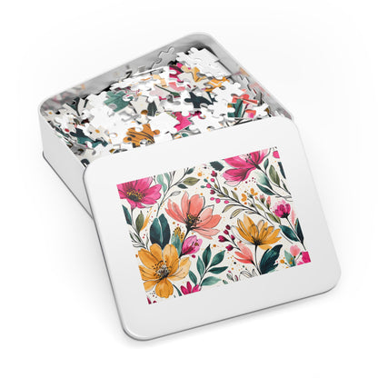 aModern Botanical Wildflower Pattern – Splatter Bloom Collection – Puzzle & Tin Storage Box