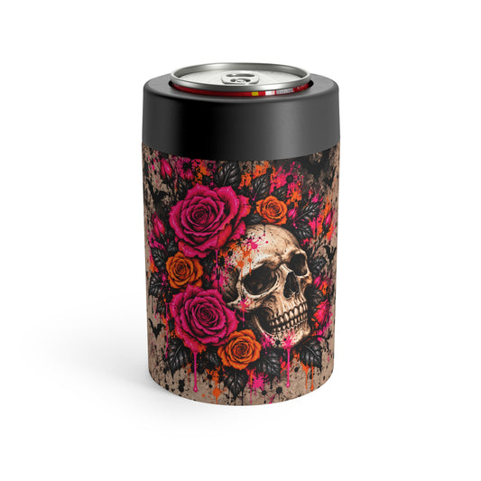 Deadly Blooms 12oz Insulated Stainless Steel Koozie | Gothic Floral Skull Can Cooler by Subbin4Sanity