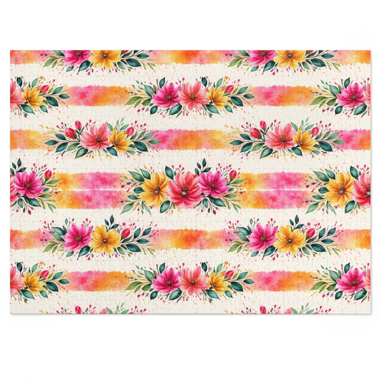 Wildflower Garden Stripe Pattern – Splatter Bloom Collection – Puzzle & Tin Storage Box