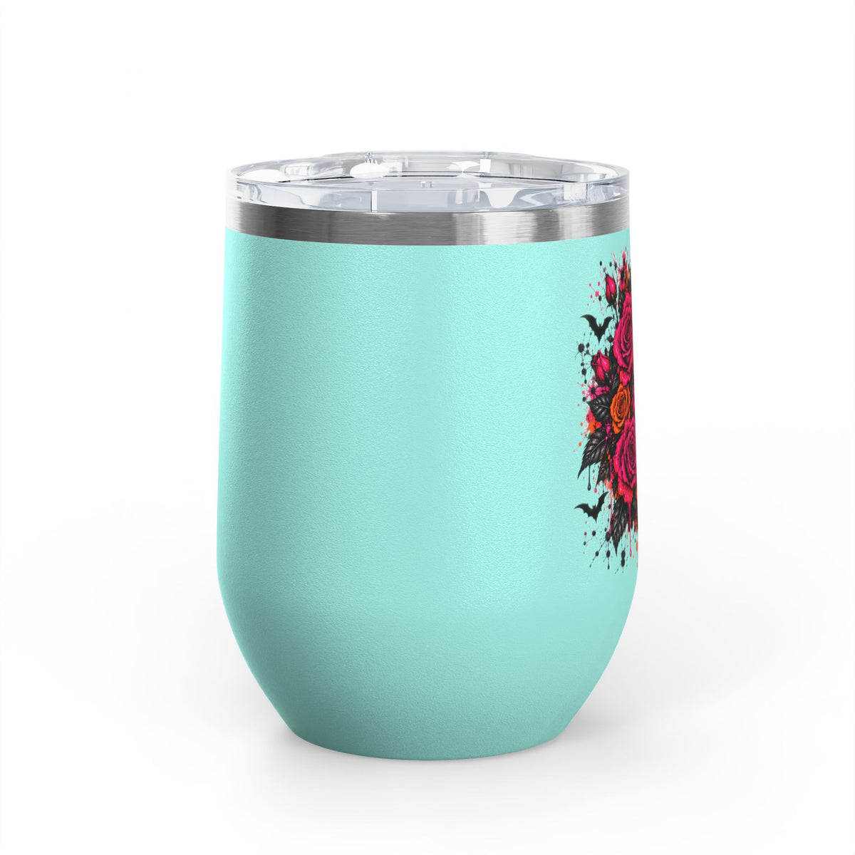 Deadly Blooms 12oz Wine Tumbler | Gothic Floral Skull Stainless Steel Cup by Subbin4Sanity