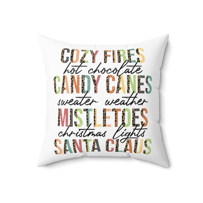Christmas Pillowcase & Plush Insert "cozy fires, hot chocolate, candy canes, sweater weather, mistletoes, christmas lights, santa claus"
