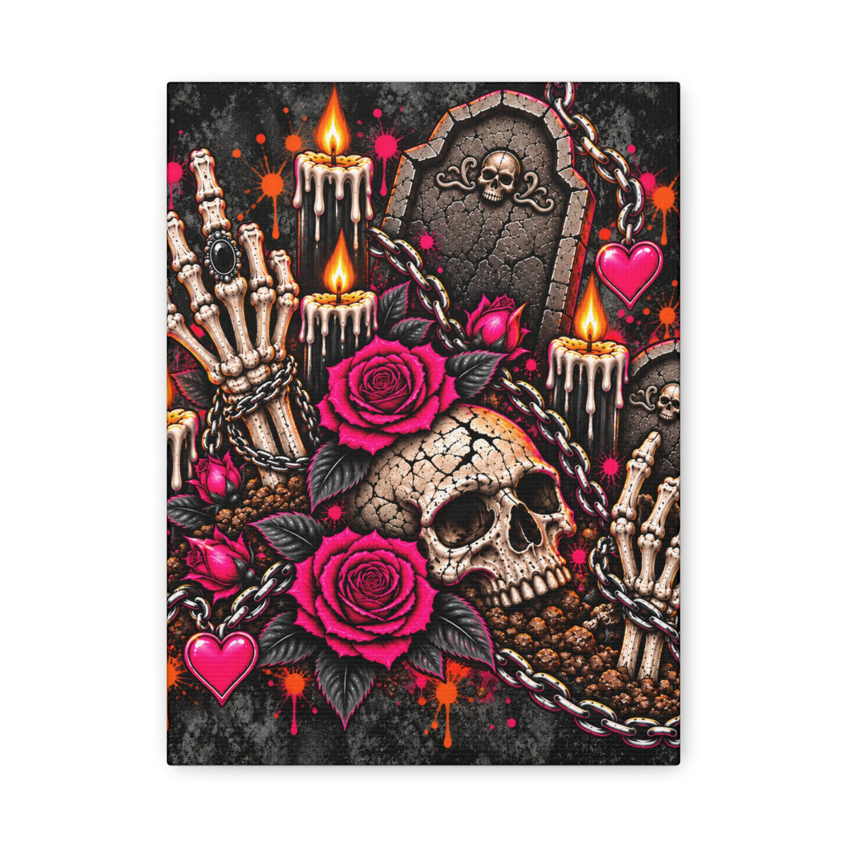 Dirt & Defiance Halloween Canvas | Gothic Skull, Gravestone & Rose Wall Art by Subbin4Sanity