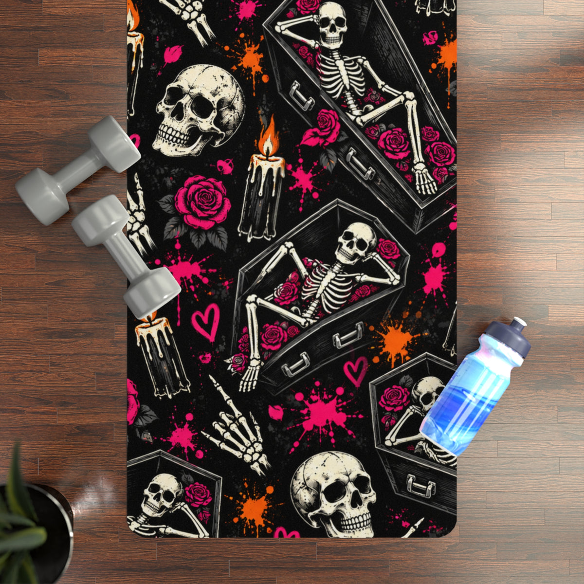 Dead & Unbothered Rubber Yoga Mat | Gothic Skeleton Workout Mat by Subbin4Sanity