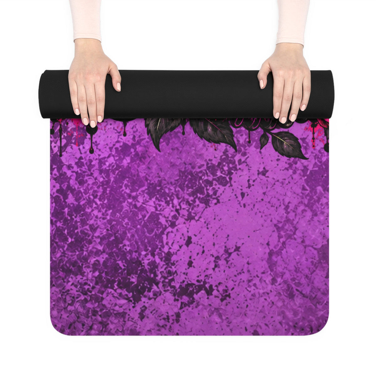 Karma’s Calling Rubber Yoga Mat | Gothic Skull & Telephone Workout Mat by Subbin4Sanity