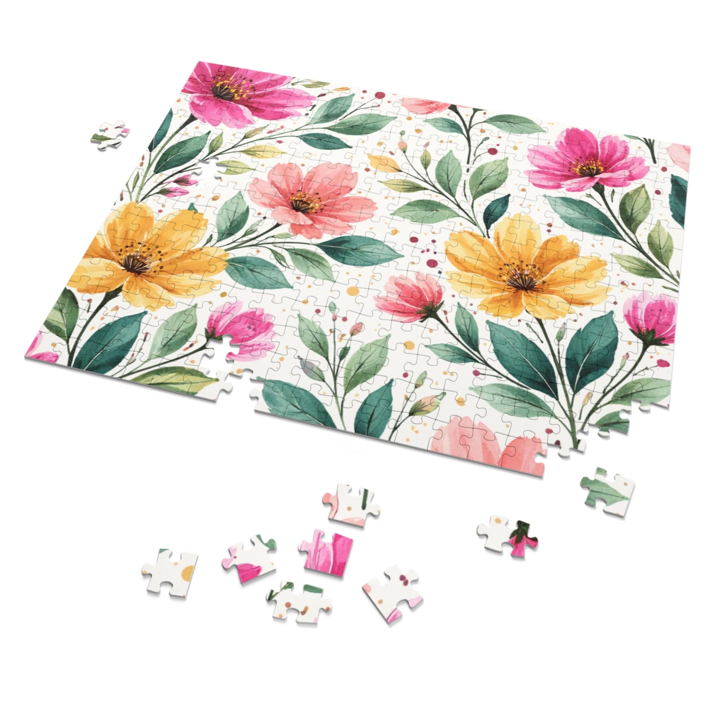 Watercolor Wildflower Garden Pattern – Splatter Bloom Collection – Puzzle & Tin Storage Box