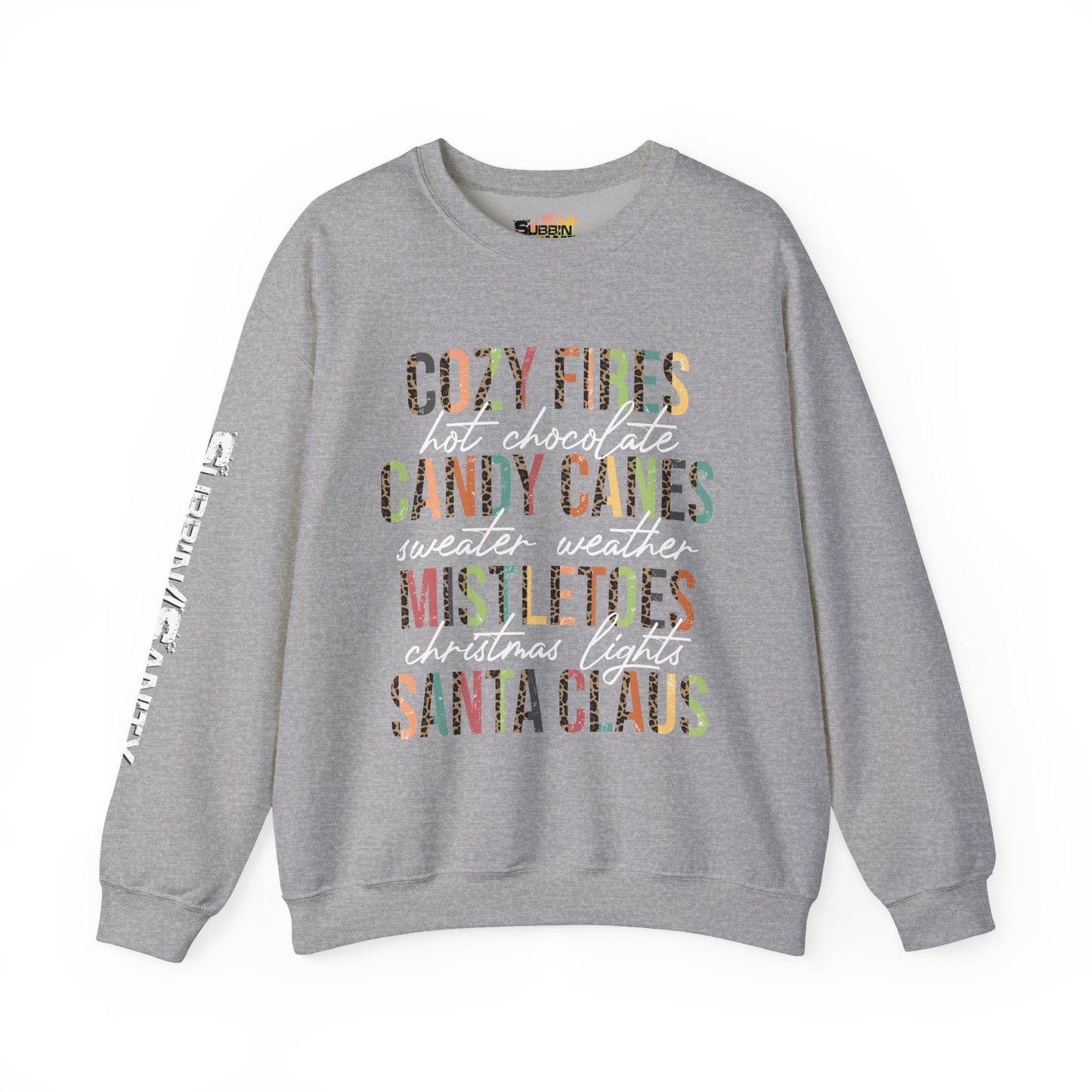 Cozy Fires & Candy Canes Christmas Sweatshirt | Festive Holiday Word Crewneck by Subbin4Sanity