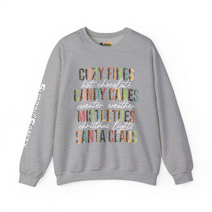 Cozy Fires & Candy Canes Christmas Sweatshirt | Festive Holiday Word Crewneck by Subbin4Sanity