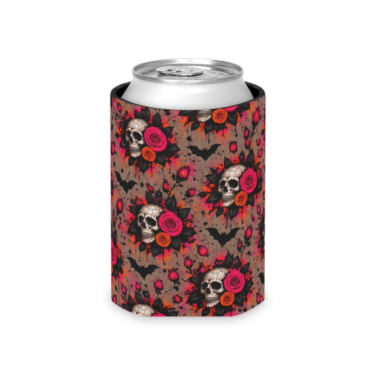 Deadly Blooms Pattern Foam Grip Koozie | Gothic Floral Skull Can Cooler by Subbin4Sanity