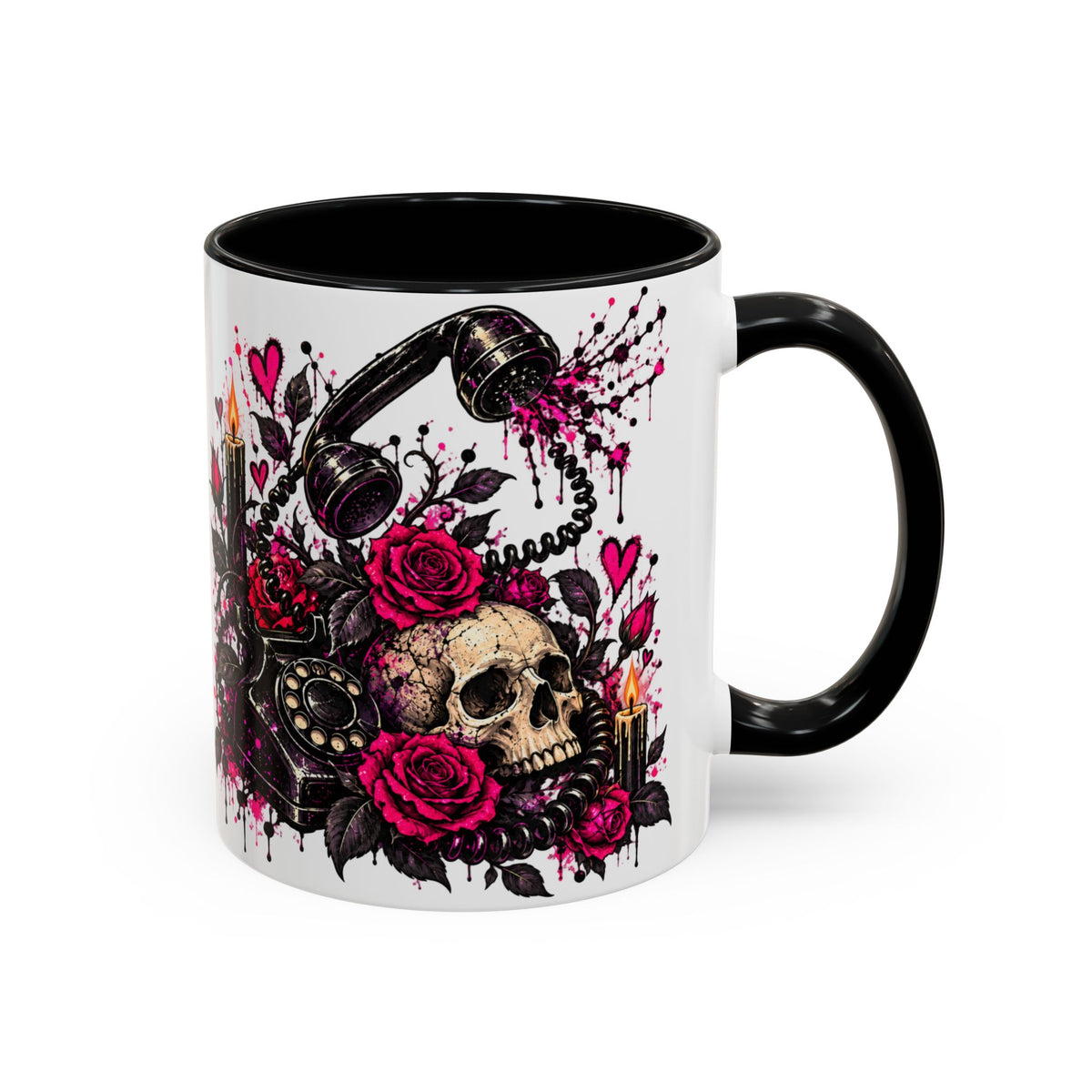 Karma’s Calling Coffee Mug | Gothic Skull & Telephone Ceramic Mug by Subbin4Sanity