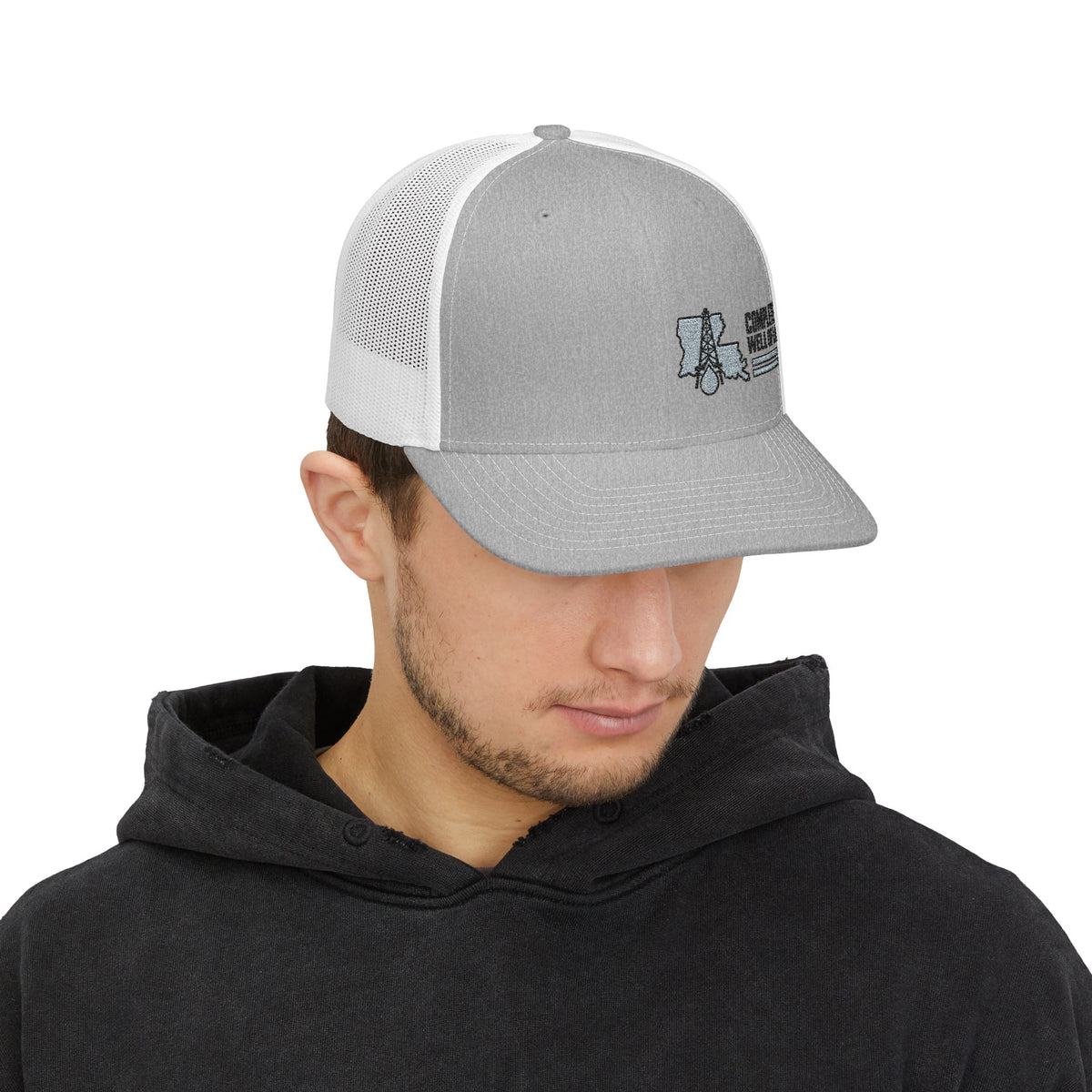Complete Well of LA Custom Snapback Trucker Hat | Grey/Black Side Logo Embroidery by Subbin4Sanity