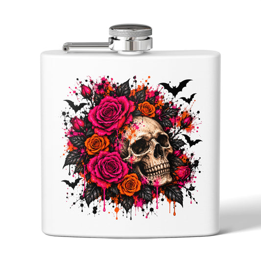 Deadly Blooms 6oz Stainless Steel Flask | Gothic Floral Skull Drinking Flask by Subbin4Sanity