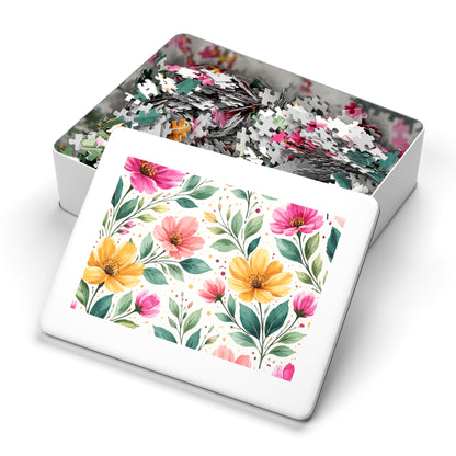 Watercolor Wildflower Garden Pattern – Splatter Bloom Collection – Puzzle & Tin Storage Box