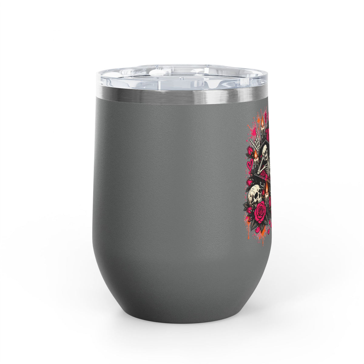 Dead & Unbothered 12oz Wine Tumbler | Gothic Skeleton Stainless Steel Cup by Subbin4Sanity
