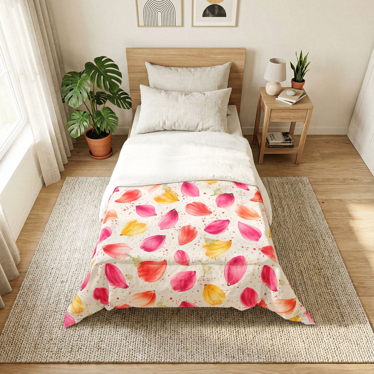 Watercolor Spring Petals Pattern – Splatter Bloom Collection – Comforter